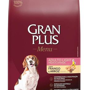 Ração Menu Light para Cães Adultos de Porte Médio e Grande Sabor Frango e Arroz Gran Plus 15Kg